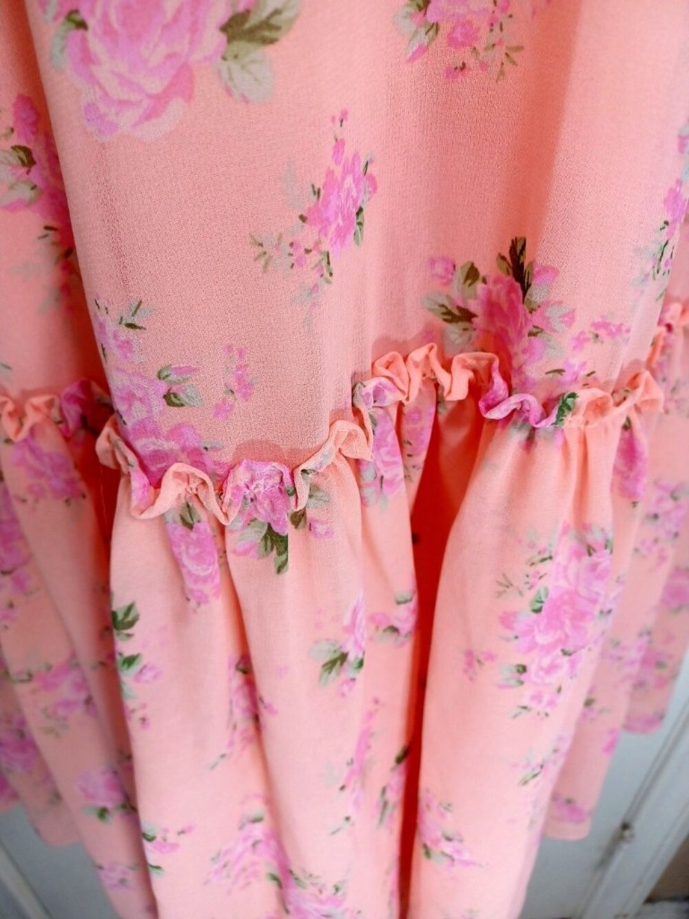Loveshack Fancy Sz 6 Pink Rose Floral Chiffon Dress Cottage Core Boho Coquette - Picture 10 of 13